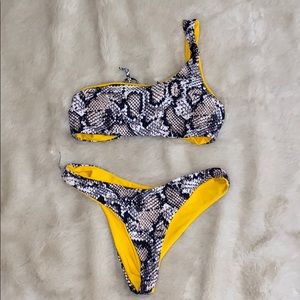 Snakeskin/Yellow One Shoulder Reversible Bikini